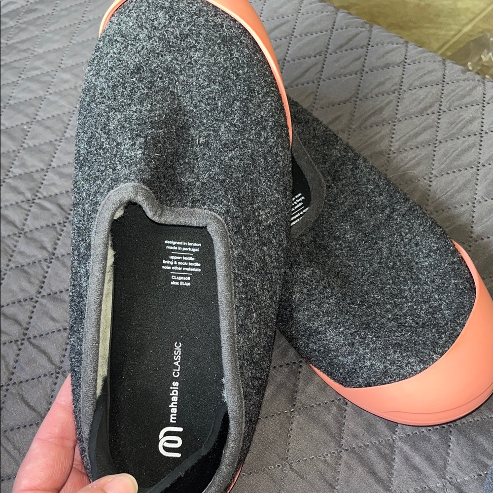 Mahabis Charcoal Slip-Ons with Coral Soles